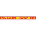 TARGA SEGNALETICA COVID ADESIVA ASPETTA TURNO QUI VINILE CM 100X7