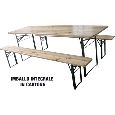 SET TAVOLO + PANCHE BIRRERIA 2 GAMBE DOMUS LEGNO/ACCIAIO CM 200X60 H.CM 76 CF=PZ 3 - immagine 1